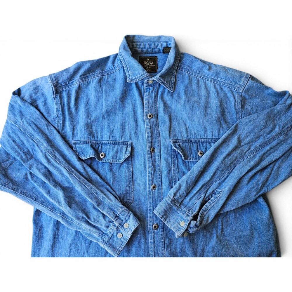 Vintage Mossimo Construction Shirt Men’s Large Blue Denim Button Front Workwear
